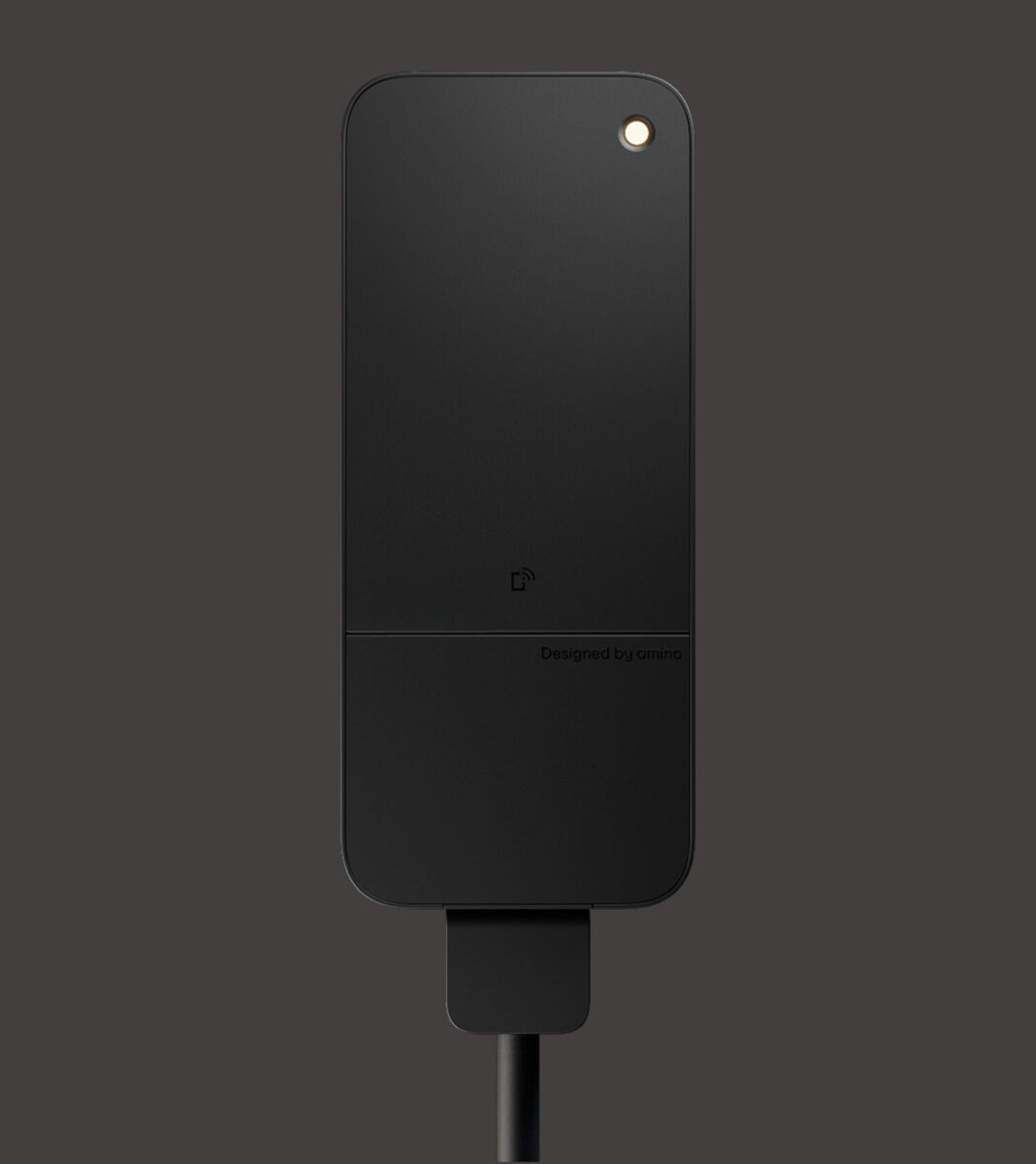 amina EV charger with integrated status light, minimalist Scandinavian design for residential and multi-dwelling charging installations.