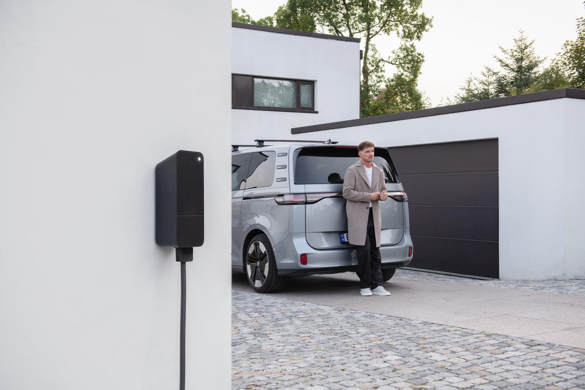 A man charging his EV with an amina charger